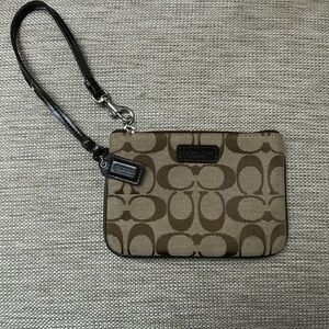 Coach Tan and Brown Signature Wristlet